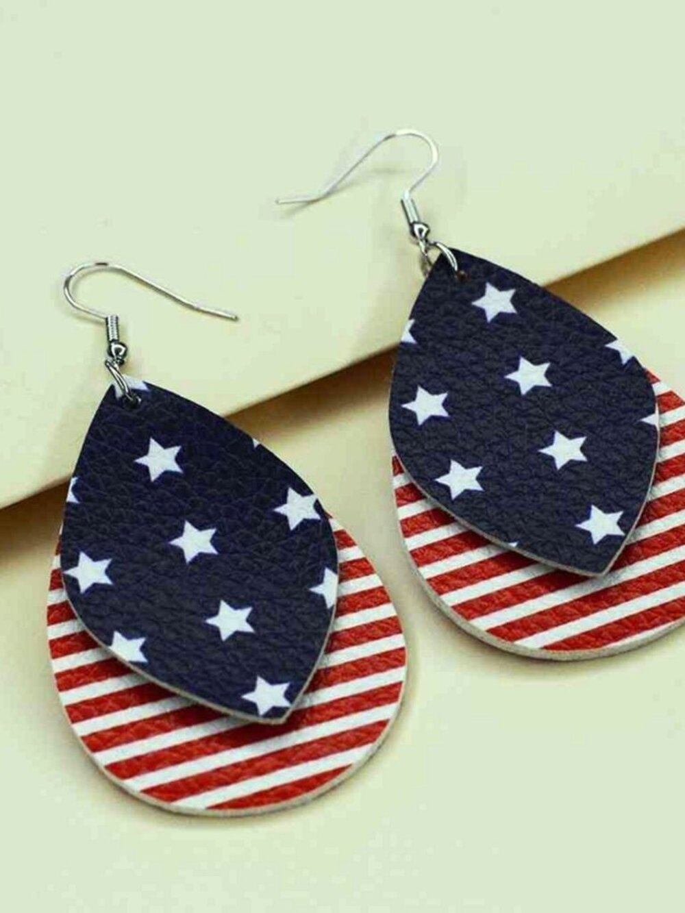 Patriotic Red White Blue Faux Leather Drop Earrings Holiday Statement Earrings